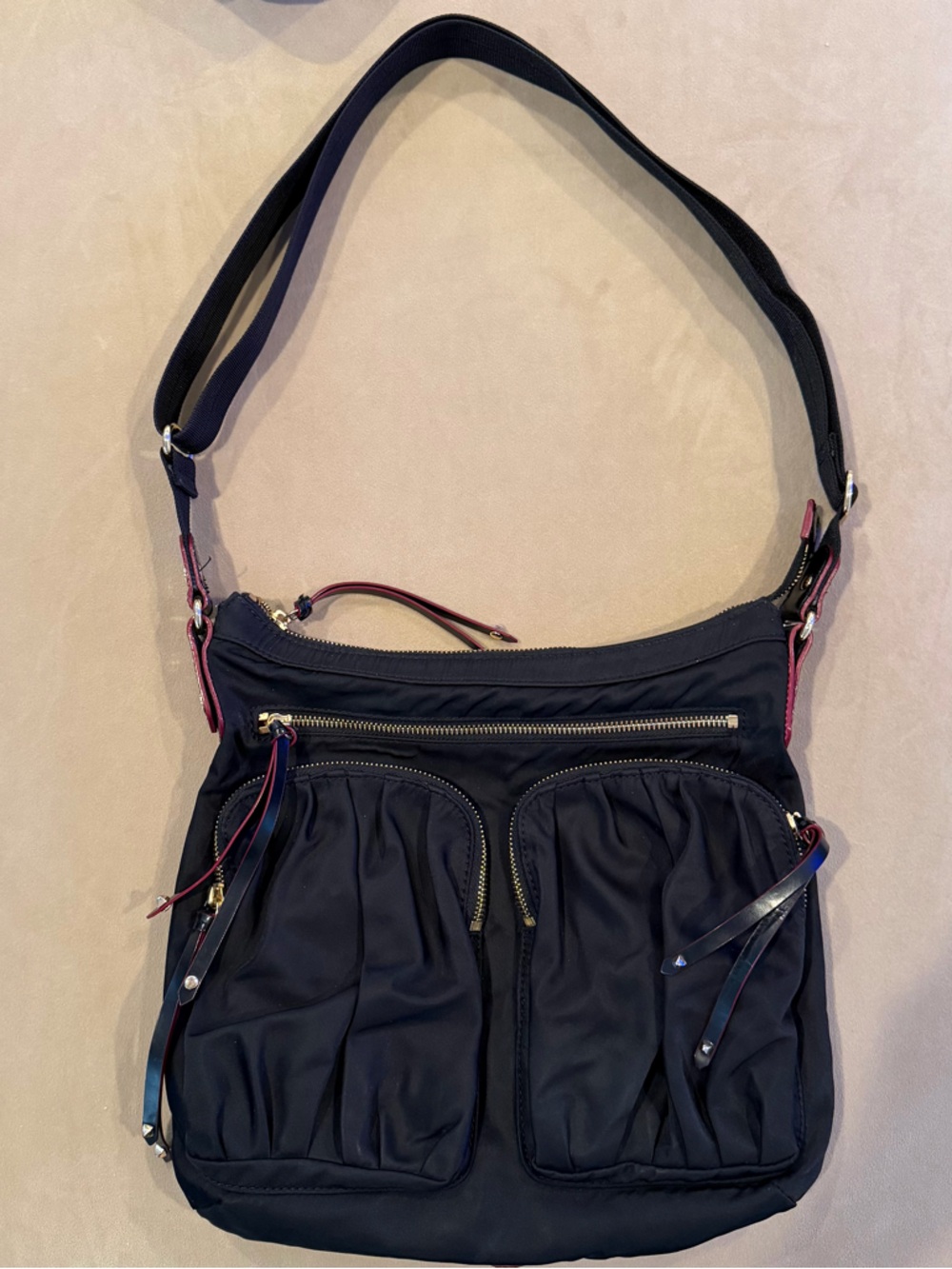 MZ Wallace Paige Black Nylon Shoulder Bag with Gold Hardware